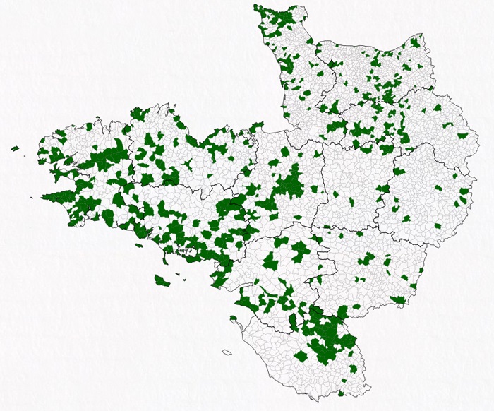 Données "lichens" par commune dans l'Ouest de la France