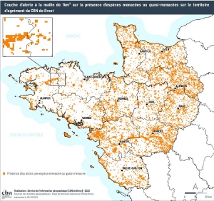 Couche d’alerte à la maille 1 km² des zones à enjeu de conservation : plantes protégées et/ou menacées